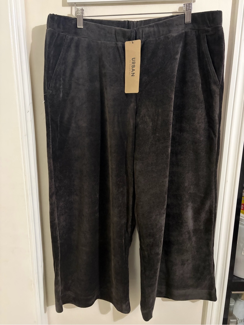 Urban Outfitters Wide Leg Velvet Pants in Dark Charcoal